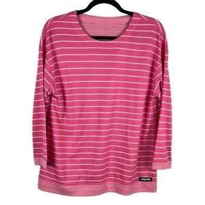 Lands’ End Reversible Striped Rayon Blend Long Sleeve Sweater Large Pink